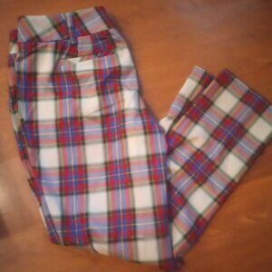 LANDS' END Ladies Plaid Red Multi Mid Rise Pants 4P Fit 2 4 P S Academia Preppy